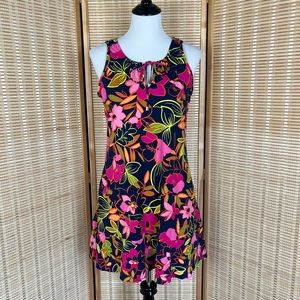 Lands End Bright Floral Ruffle Liquid Knit Dress